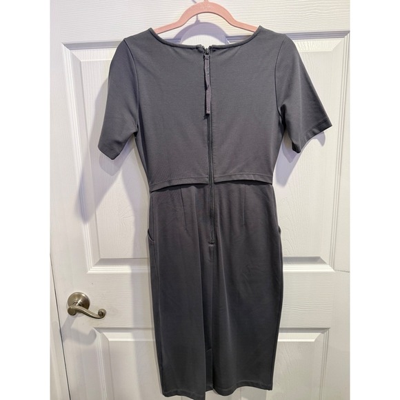 Betabrand Womens Gray Sheath Dress Button Detail Short Sleeve Business Casual XS - Picture 5 of 10